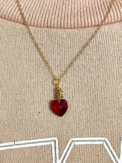 Cherry Red Swarovski Heart Necklace