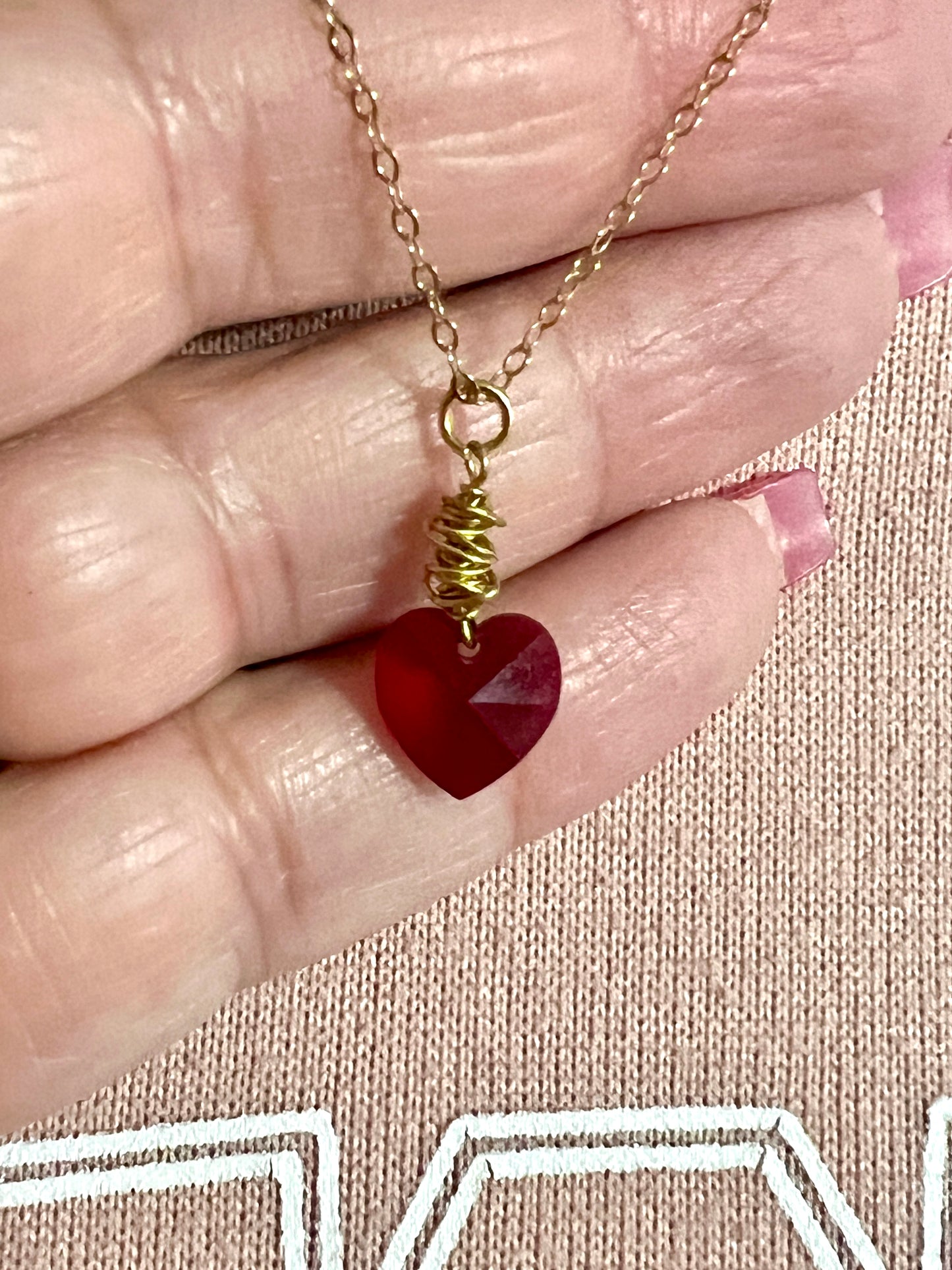 Cherry Red Swarovski Heart Necklace