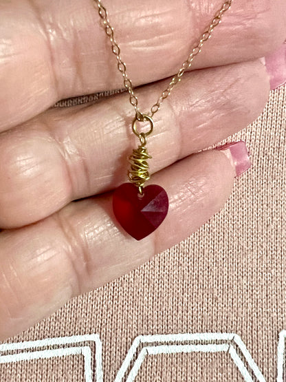 Cherry Red Swarovski Heart Necklace