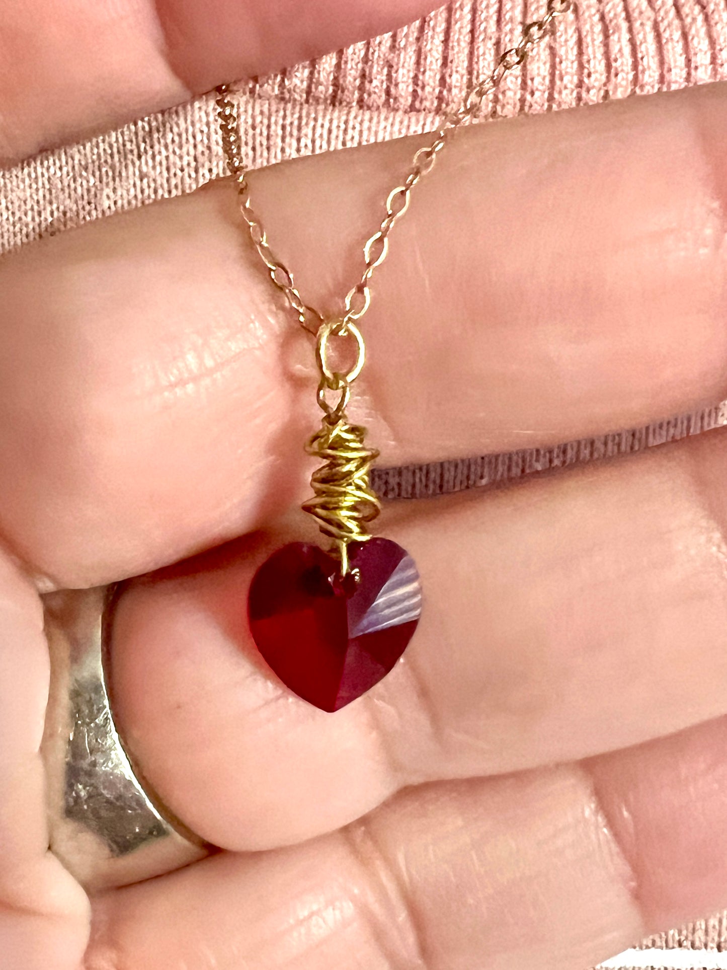 Cherry Red Swarovski Heart Necklace