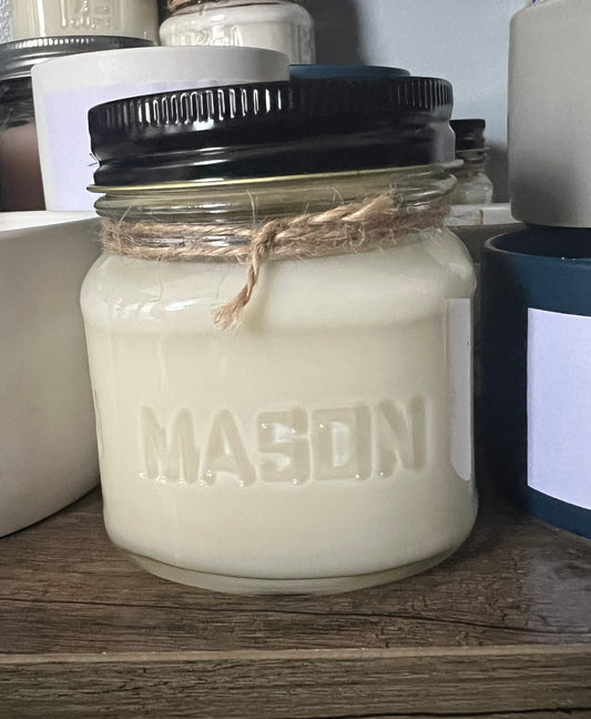 8 oz. Mason Jar  Soy Candle- Rose Scented with Petals