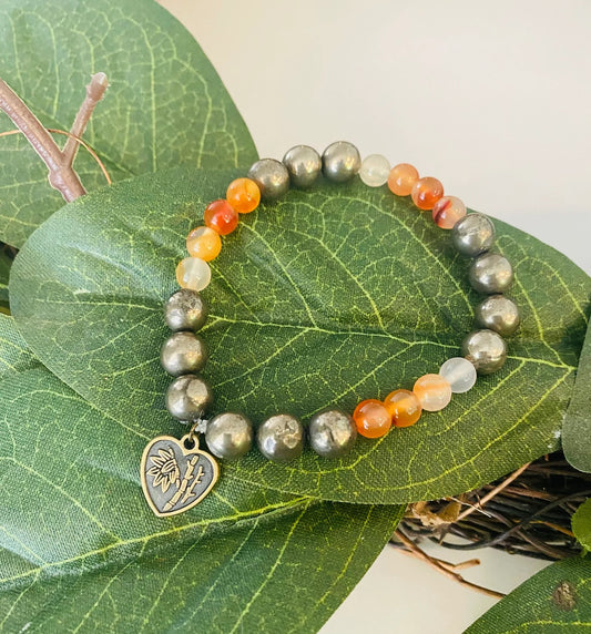 Red Carnelian and Pyrite Beaded Bracelet